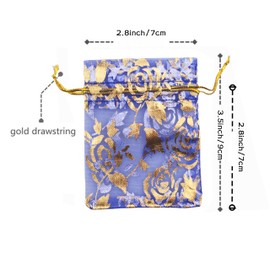 QIANHAILIZZ 100 Pack 2.8 x 3.5 Inch Flower Heart Organza Jewelry Gift Pouch Candy Pouch Drawstring Wedding Favor Bags B511S (royalblue gold flower)