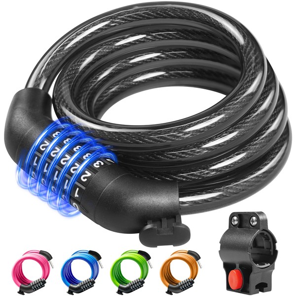 KEYSTP Bike Lock Cable with Combination,High Security 5-Digit Resettable Combination