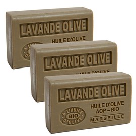 Label Provence Nature Savon de Marseille – pflegende französische Seife aus reinem Bio-Olivenöl und Sheabutter – Lavendel-Olivenduft – 125 g Riegel – 3er-Set