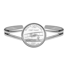 US 2001 North Carolina State Quarter BU Unc Coin Silver Plated Cuff Bracelet - Beautiful
