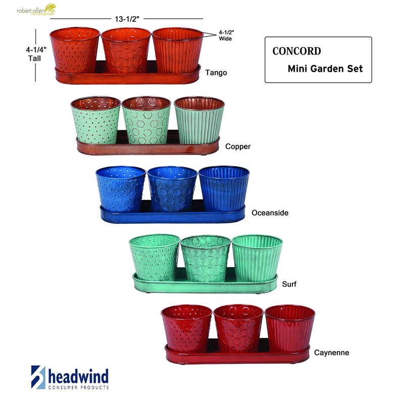 Robert Allen MPT01910 Concord Garden Flower Pot Set with Tray,