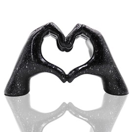 Large Heart Hands Sculpture Decor, Resin Black Modern Abstract Love Finger Statue, Hand Model Decoration for Home Living Room Bedroom Bookshelf Shelves Wedding Office Desk Table