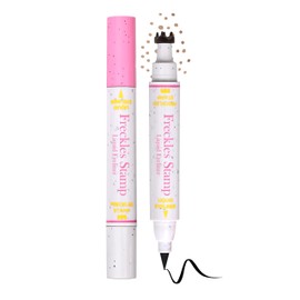 Erinde Waterproof Freckle Stamp Pen, Dual Ended Fake Freckle & Black Liquid Eyeliner, Long Lasting Quick Dry Faux Freckles Stamp Freck Pen for Natural Sunkissed Makeup, 02 Medium