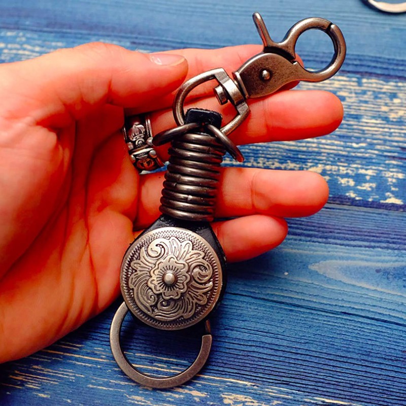 CHROME CRANE Men's Leather Cowhide Leather Cord Key Ring Charm