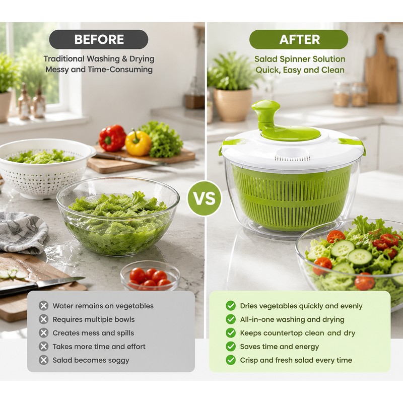 Manual Salad Spinner for Washing & Drying Vegetables – Large