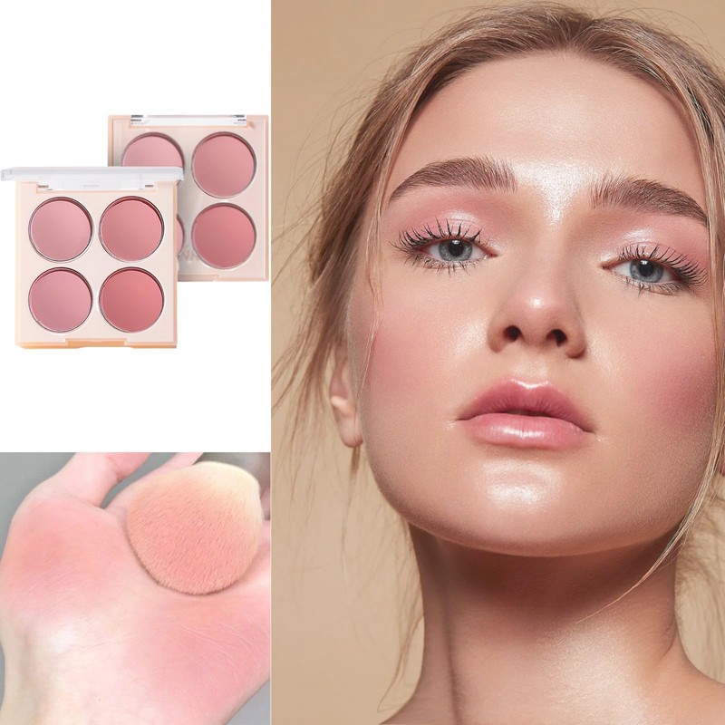 Blushers for Cheeks Make Up, 4-In-1 Pink Blush Palette, Matte
