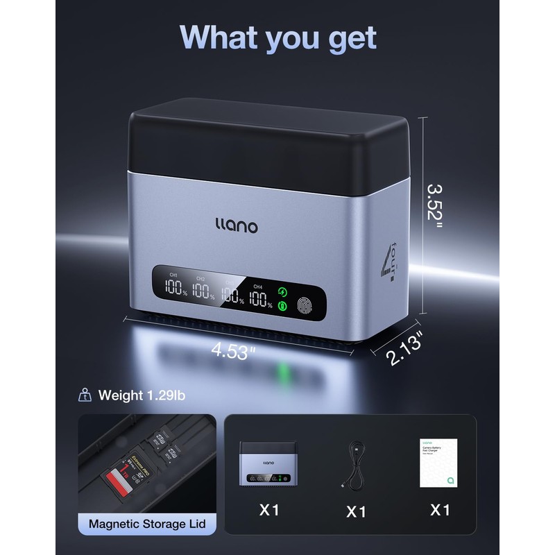 llano DMW-BLK22 65W 4-Slot Fast Battery Charger, Durable CNC Aluminum
