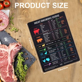 Meat Temperature Magnet, Magnetic Meat Smoking Guide Beef Pork Poultry & Fish Sign Meat Cooking Temperature Chart Grill BBQ Smoker Accessories Gifts Kitchen Gadgets (Meat Type, Time, Temp, Wood Type)