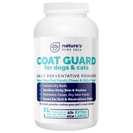 Coat Guard Dry Shampoo for Dogs and Cats - Extra Large 2 lbs Jar, Dog Dry Shampoo Powder, Waterless Dog Shampoo, Anti Itch Relief, Cedar Scented, Anti Dandruff, Hot Spots, Nature's Pure Edge