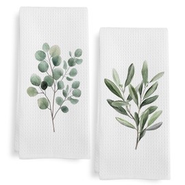 GWFSJYU Sage Green Eucalyptus Kitchen Towels Set of 2, Sage Green Botanical Dish Tea Towels for Kitchen, Eucalyptus Decorative Hand Towel for Bathroom, 16x24 Inch