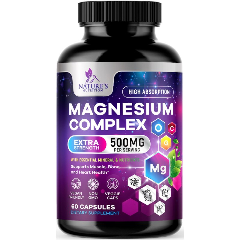 Nature's Nutrition Suplemento de complejo de magnesio 500 mg -