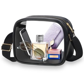 Clear Concert Bag Stadium Approved, PVC Waterproof Clear Crossbody Bag Fanny Pack with Adjustable Strap, Transparent Stadium Bags for Women Men Make Up Organizer (Black)