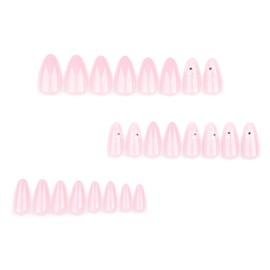 Christmas Press on Nails Almond Medium Fake Nails Pink False Nails with Christmas Snowflake Design Glue on Nails Ombre Full Cover Stick on Nails Winter Acrylic Nails for Women Manicure 24Pcs