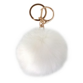 JOIN KC-25 Fox Fur Keychain Cute Bag Charm Bombon Pom Pom, 7. white