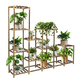 twocorn Plant Stand Indoor Outdoor, 12 Tier Plant Shelf for Multiple Plants, Large Wood Plant Shelf Combo Ideal for Gardens, Patios, and Lawns