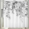 BIVINAR Black and White Eucalyptus Leaves Shower Curtain, Watercolor Plant