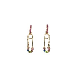 E0481 Gold Colored Multi Rhinestones Deco Safety Pin Shape Drop Dangle Earrings Dainty Earrings for Women – Elegant Minimalist Fashion Accessories Stylish Additions