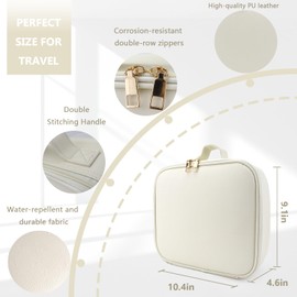 Travel Makeup Bag for Makeup Artists Large Makeup Case,with Mirror 3 Color Setting and Detachable 10x Magnifying Mirror Travel Makeup Bag,Portable Storage and Adjustable Dividers Makeup Bag（white）