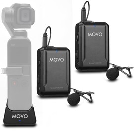 Movo Edge-OP-Duo Dual Wireless Lavalier Microphone for Osmo Pocket 1 and 2 - Wireless Clip-on Lapel Mic, 2 Transmitters, and Receiver Set for Video, Vlogging, Filming
