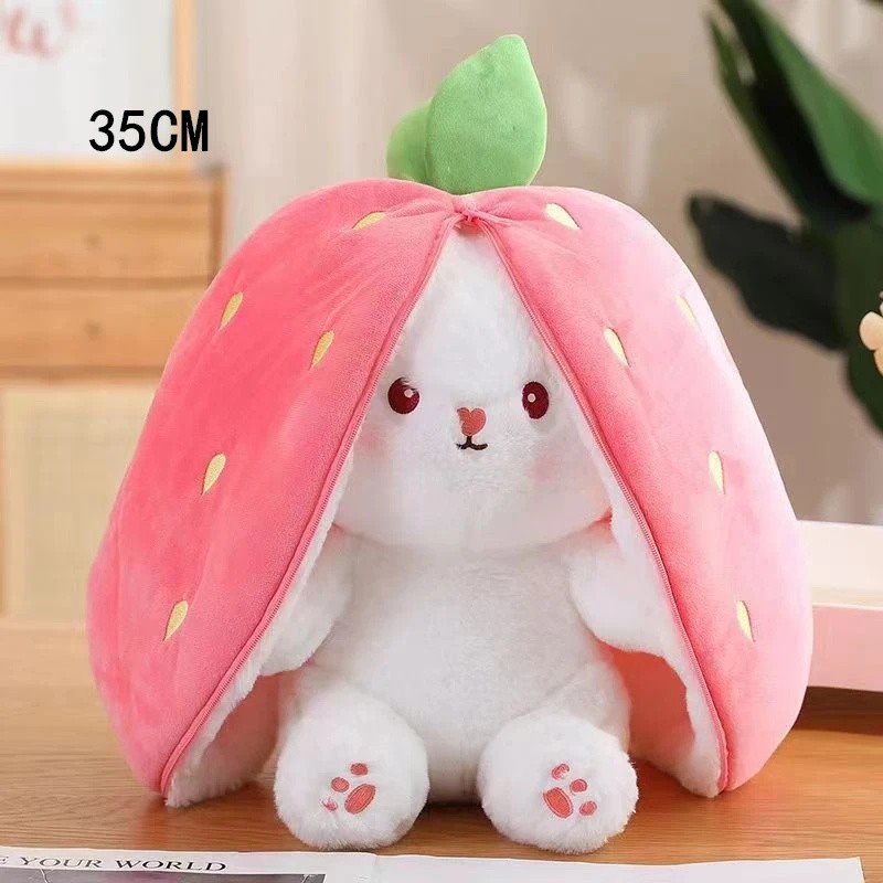 Kawaii Transforming Fruit Bunny Plush Toy, Strawberry and Carrot Rabbit