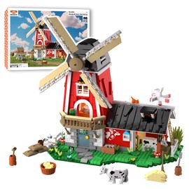BEWTHU Windmill Dairy Workshop Building Set - 1000+ Pieces Model Kit for Teens & Adults 15+, Creative Farmhouse Barn DIY Toy with Mini Cows, Milk Bottles, Windmill, and Detailed Interior Design