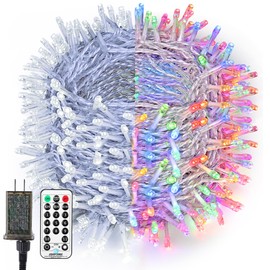 BrizLabs Cool White & Multicolor Christmas Lights, 180ft 500 LED Color Changing String Lights, 11 Modes Christmas Tree Lights with Remote, Dimmable Xmas Lights Clear Wire for Indoor Outdoor Christmas