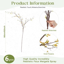 Daifunli 6 Pcs Tall Artificial Flowers Branches for Spring Indoor Decoration, 63 Inch Fake Faux Flowers with Long Stems for Vase Wedding Home Party Table Centerpieces(Winter Jasmine)