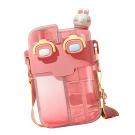 Kawaii Double Drinking Water Bottle, Adjustable Shoulder Strap Lightweight Kawaii Water Bottle Cute Appearance Exquisite for Outdoor Sports for Office (Coral 780ml)