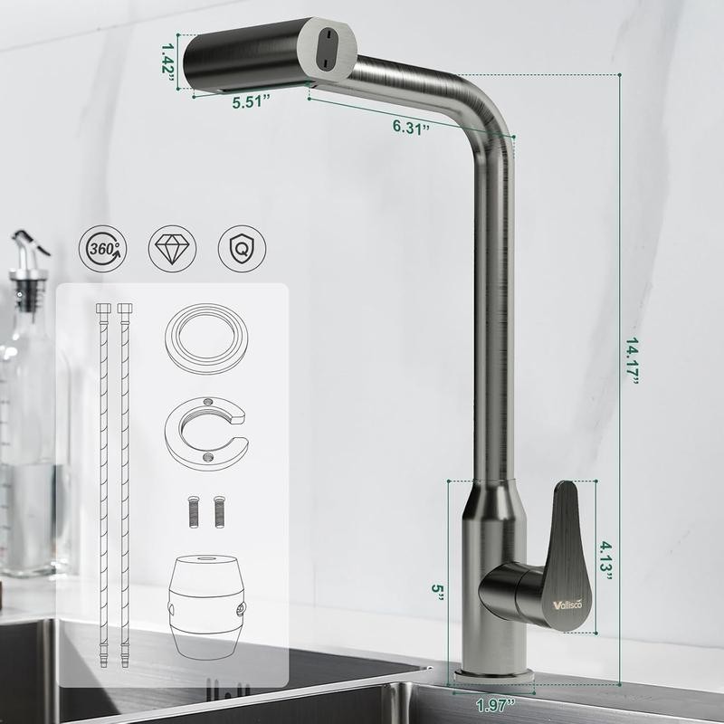 Kitchen Faucet 4 Modes, Pull Down Sprayer 360°, Modern Design,