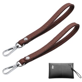 JMZLLRX 2 PCS Leather Wristlet Strap, 20cm/7.87" Long Leather Wrist Lanyard Hand Strap Replacement, Keychain Hand Strap for Wallet Purse Clutch, Keychain Bag DIY (Silver Brown)