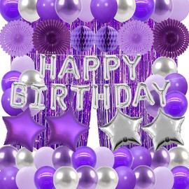 Purple Birthday Decorations Women Purple and Silver Party Decorations Dark Purple Light Purple Balloons Silver Happy Birthday Banner 21st 50th 60th 18th Bday Decor Girls Her 30th 40th 70th 80th 13th