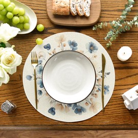 Artoid Mode Bloom Flowers Floral Weeds Spring Round Placemats Set of 4, 14 Inch Seasonal Round Table Mats for Dining Decoration