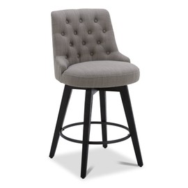 Watson & Whitely Counter Height Bar Stools, Performance Fabric Upholstered Modern Swivel Barstool with Back, Solid Wood Legs, 26" H Seat, Flint Grey