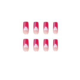 24Pcs Press On Nails Medium Pink Heart Square Cute Fake Nails Stick on Nails Glue on Nails Acrylic Nails Spring Summer Exquisite Static False Nails for Women 1131