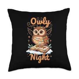 Owly Night Christmas Owl Snowflakes Bible Christian Religion Throw Pillow