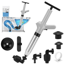 MEKOTRIN Toilet Plunger, High Pressure Drain Clog Remover, Sink Plunger Blaster Plumbing Tools with Real-Time Barometer for Bathroom Sink Floor Kitchen Clogged, Stainless Steel(Gray)