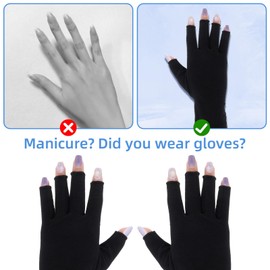 Yuanchu UV Black Gloves Nails, Fingerless Gloves, Thin Anti UV Protection, 2 Sizes, Women Manicure Compression for Fitness, Driving, Cycling, Fishing, Onne Protection, Cosplay, L, black, L