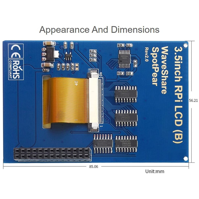 Waveshare 3.5inch Resistive Touch Display, Compatible with Raspberry Pi 5/4B/3B/Zero/Zero