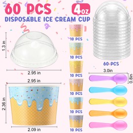 Jingmore 60 Set 4oz Ice Cream Paper Cups with Lids and Spoons