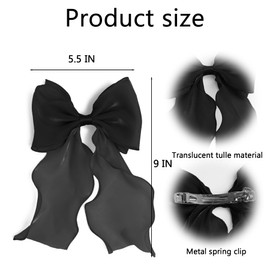 Bow Hair Clips for Women, Large Shiny black Bow Hair, French Long Tail Bows Hair Clip, Coquette Bows Hair Accessories for Girls