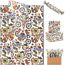 100 Sheets Western Cowboy Tissue Paper, 20 x 14in Watercolor Wild West Rodeo Gift Wrapping Paper Horse Hoofs Ox Bones Art Paper for Birthday Baby Shower Horse Racing Party Supplies