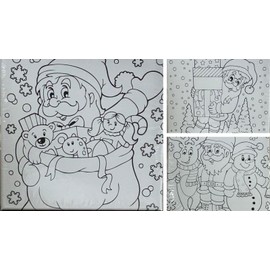 Christmas Colour Your Own Pre-Drawn Stretched Kids Children Canvas to Paint 25cm x 25cm (10” x 10”) 1 Canvas Randomly Selected (Christmas)