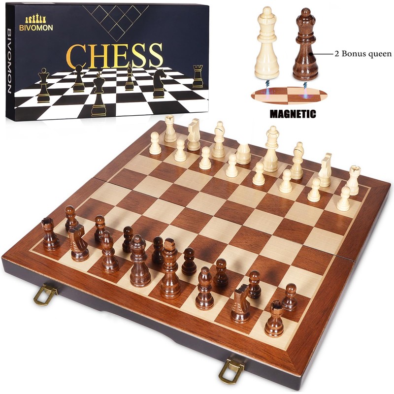 BIVOMON Magnetic Wooden Chess Set 15" Unique Chess Board Game