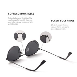 Hipster Hexagonal Polarized Sunglasses Men Women Geometric Square Small Vintage Metal Frame Retro Shade Glasses, Grey Lens/Black Frame, Millimeter