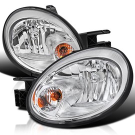 Spec-D Tuning Chrome Housing Clear Lens Factory Style Headlights Compatible with 2003-2005 Dodge Neon Sedan, Left + Right Pair Headlamp Assembly
