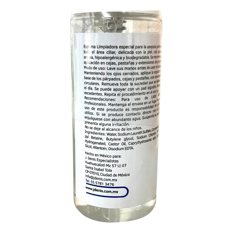 Lash Shampoo Limpieza Profesional J Denis Para Pestañas Mink Transparente