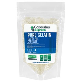 XPRS Nutra Size 4 Empty Capsules for Cats - Clear Empty Gelatin Capsules - Pills DIY Capsule Filling - Fillable Pure Bovine Pill Gel Caps (100 Count)