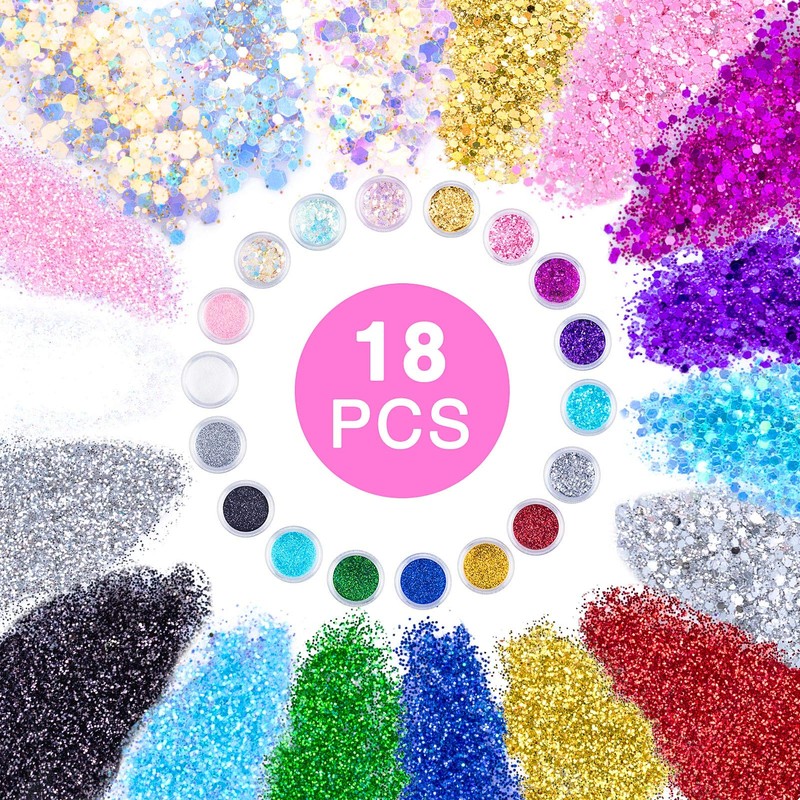 MELLIEX 18Pcs Nail Glitter Powder, Nail Art Sequins Holographic Glitters,