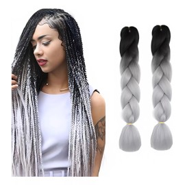 SYGIRLISH Extensiones 100% De Kanekalon Puro Para Trenzas Africanas Color Negro y plata