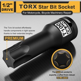 Aiourx 1/2" Drive T100 Torx Star Bit Socket, CR-MO Steel, for Motorcycle, Bicycle Machinery Repair
